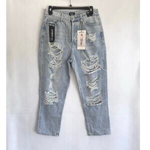 Simple Society Ripped Cropped Straight Jeans 7/28 Super High Rise Distressed